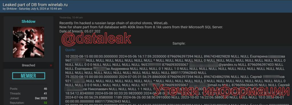 В сеть попали персональные данные миллионов клиентов крупной сети алкогольных магазинов "ВинЛаб