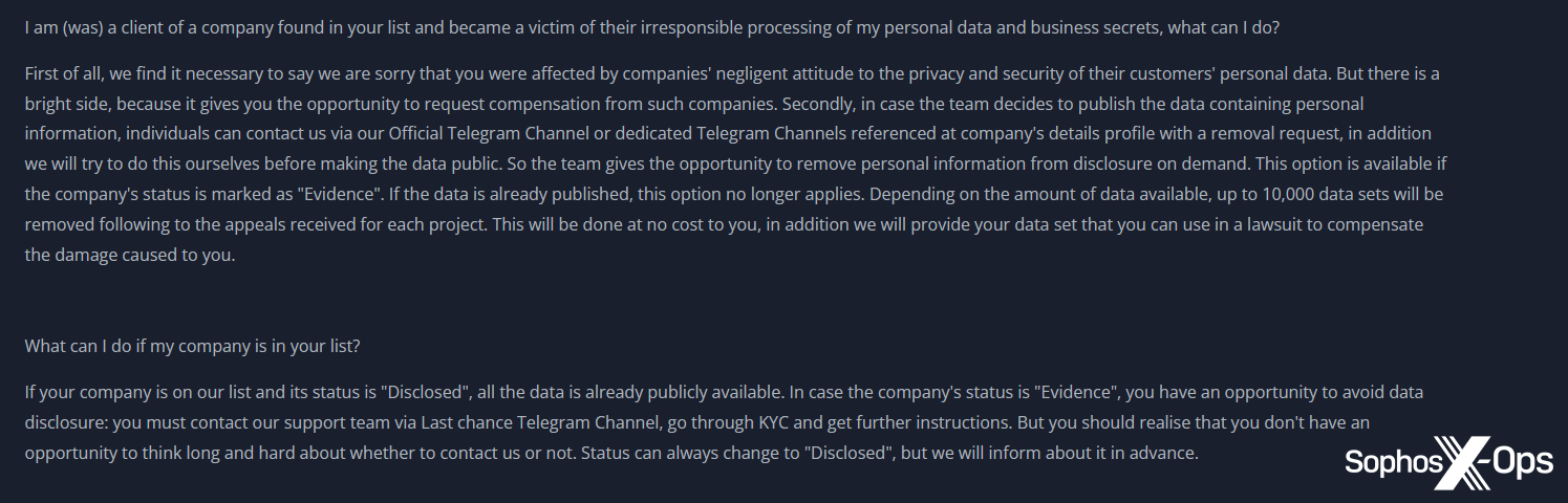 Скриншот с сайта утечки вируса-вымогателя