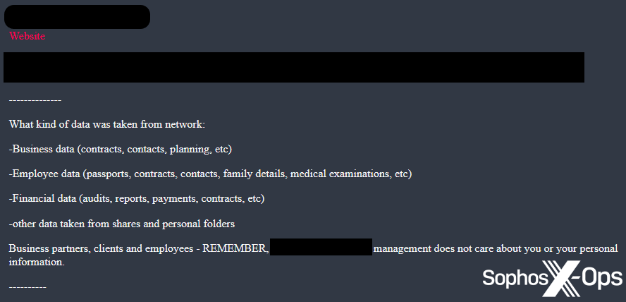 Скриншот с сайта утечки вируса-вымогателя