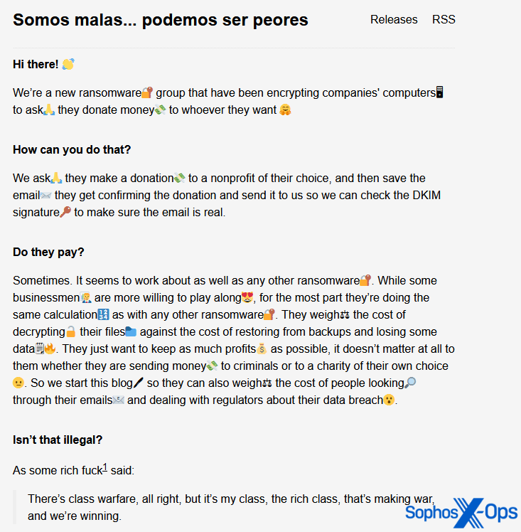 Скриншот с сайта утечки вируса-вымогателя