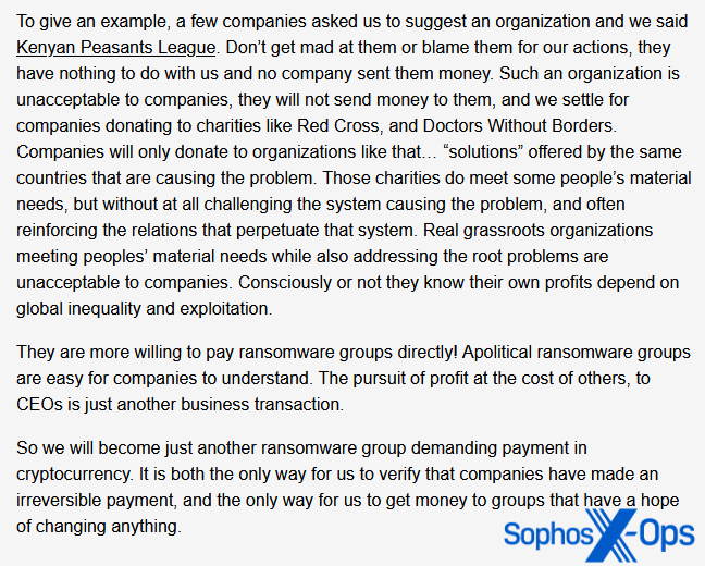 Скриншот с сайта утечки вируса-вымогателя