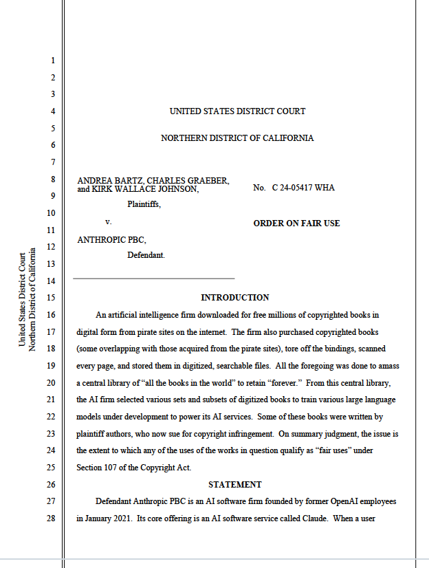 Прецедент Anthropic: правовой анализ добросовестного использования, сбора данных и будущего генеративного ИИ в свете дела Bartz против Anthropic